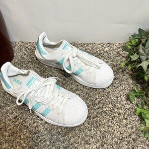 Adidas Superstar Mint Teal Clamshell White Mesh Knit Sneakers  BA7137 Womens 8.5